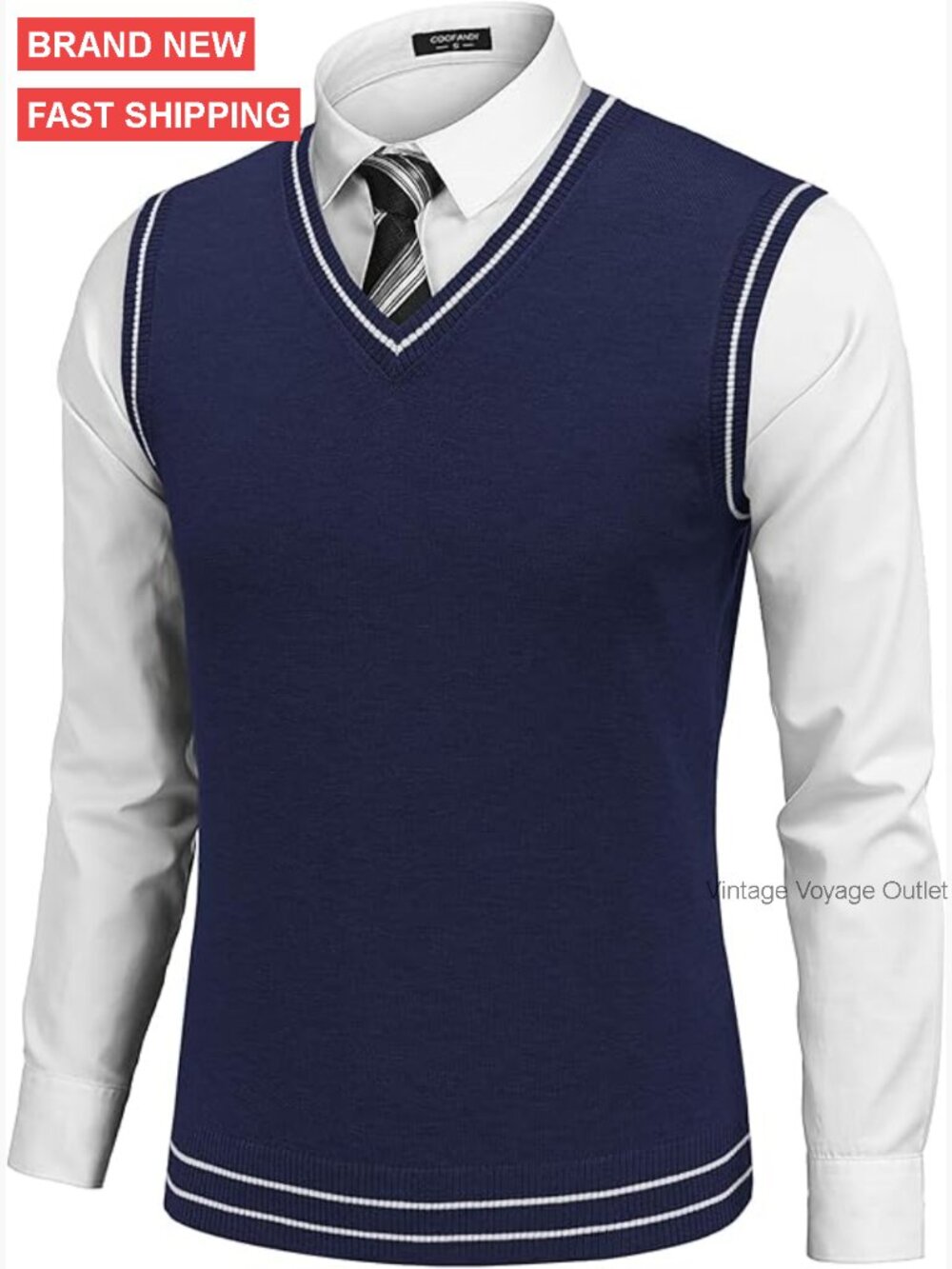 Men's Sleeveless Sweater Vest Slim Fit V-Neck Pullover Lightweight Cotton